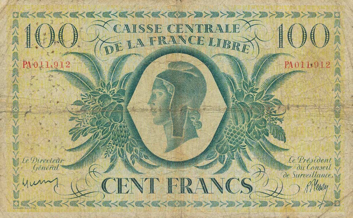 Front of French Equatorial Africa p18: 100 Francs from 1944