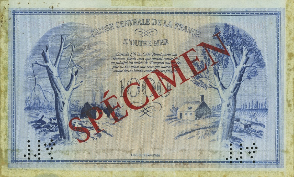 Back of French Equatorial Africa p19s2: 1000 Francs from 1944