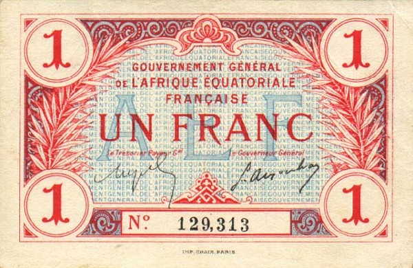 Front of French Equatorial Africa p2a: 1 Franc from 1917