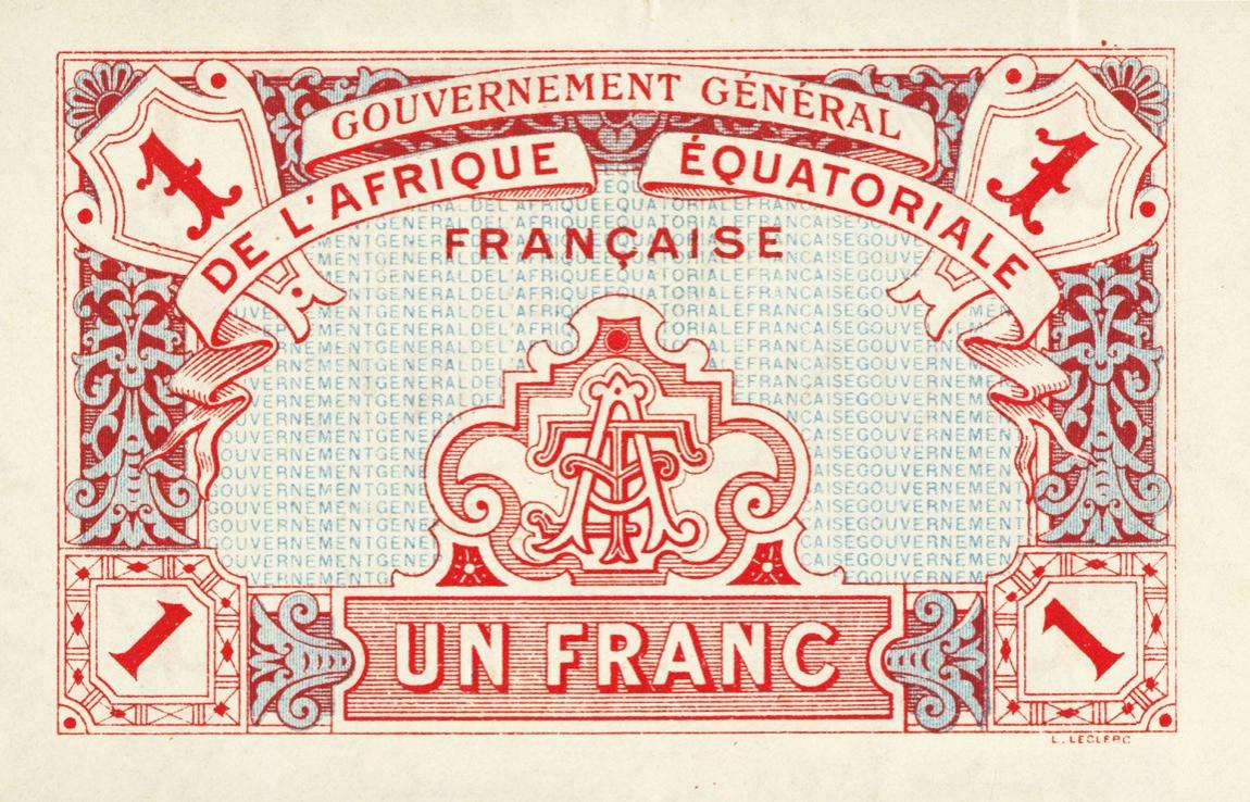 Back of French Equatorial Africa p2b: 1 Franc from 1917