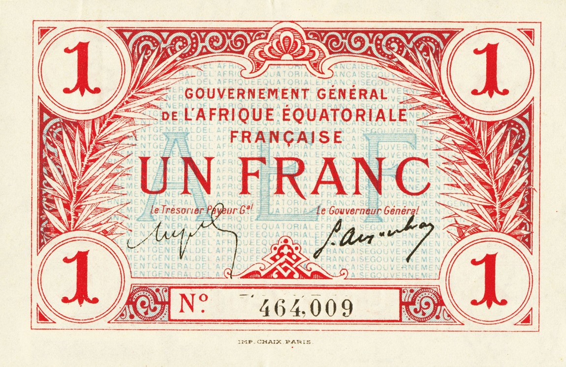 Front of French Equatorial Africa p2b: 1 Franc from 1917