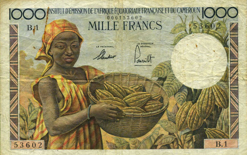 Front of French Equatorial Africa p34a: 1000 Francs from 1957