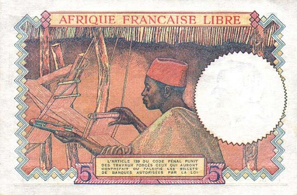 Back of French Equatorial Africa p6a: 5 Francs from 1941