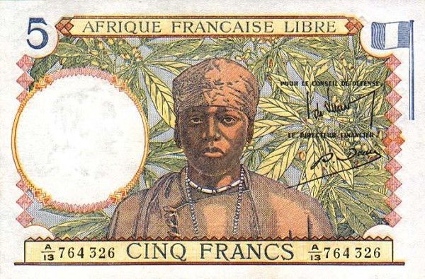 Front of French Equatorial Africa p6a: 5 Francs from 1941