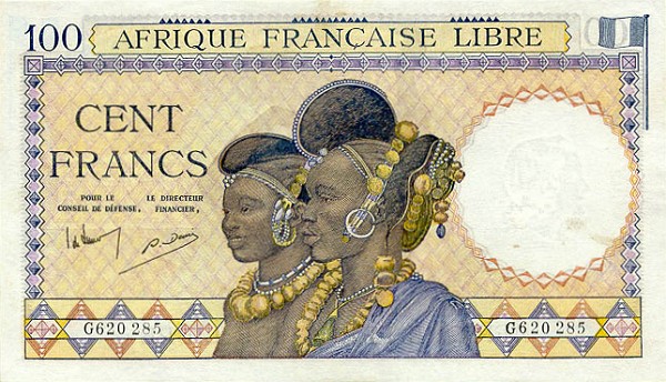 Front of French Equatorial Africa p8a: 100 Francs from 1941
