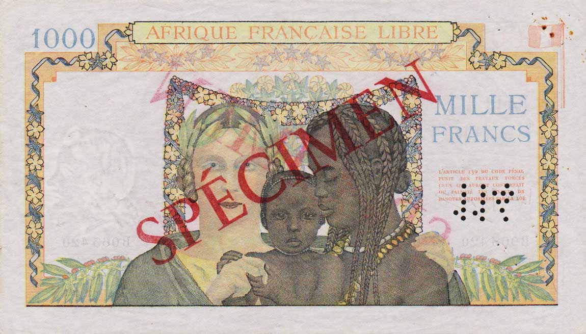 Back of French Equatorial Africa p9s: 1000 Francs from 1941