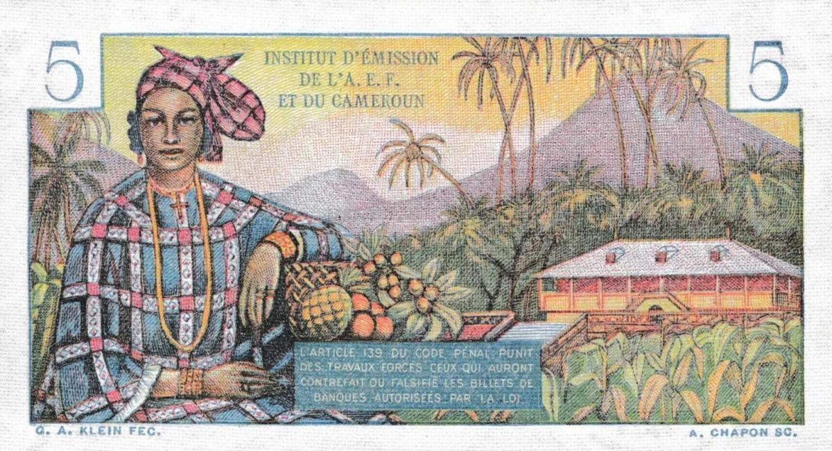 Back of French Equatorial Africa p28: 5 Francs from 1957