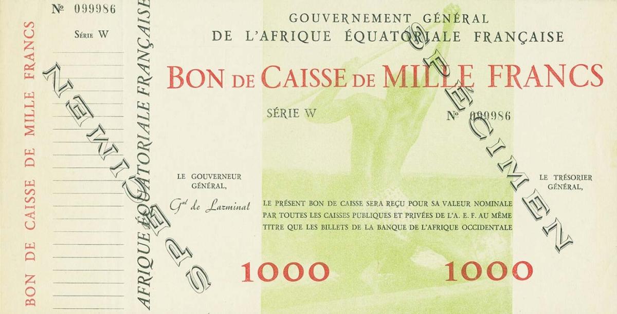 Front of French Equatorial Africa p4s: 1000 Francs from 1940