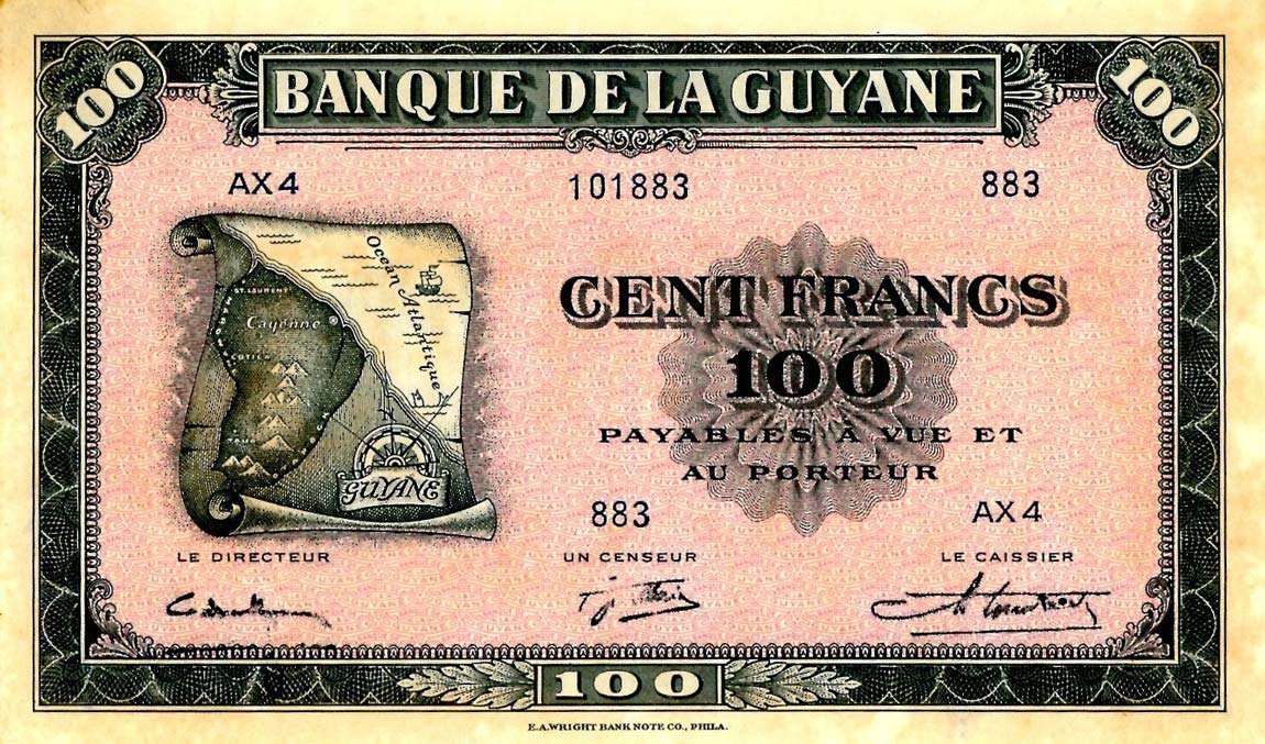 Front of French Guiana p13a: 100 Francs from 1942