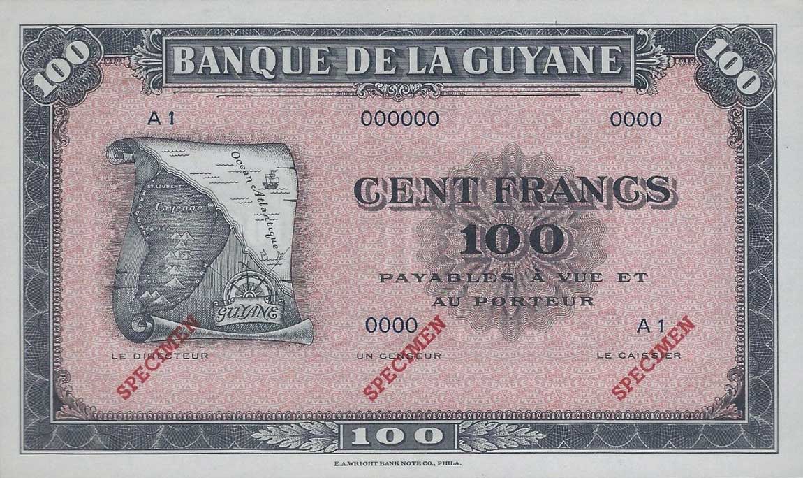 Front of French Guiana p13s: 100 Francs from 1942