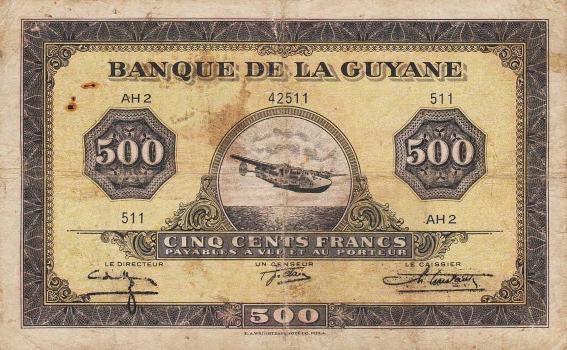 Front of French Guiana p14b: 500 Francs from 1942