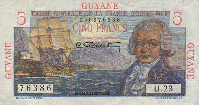 Front of French Guiana p19a: 5 Francs from 1947