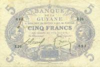 p1b from French Guiana: 5 Francs from 1933