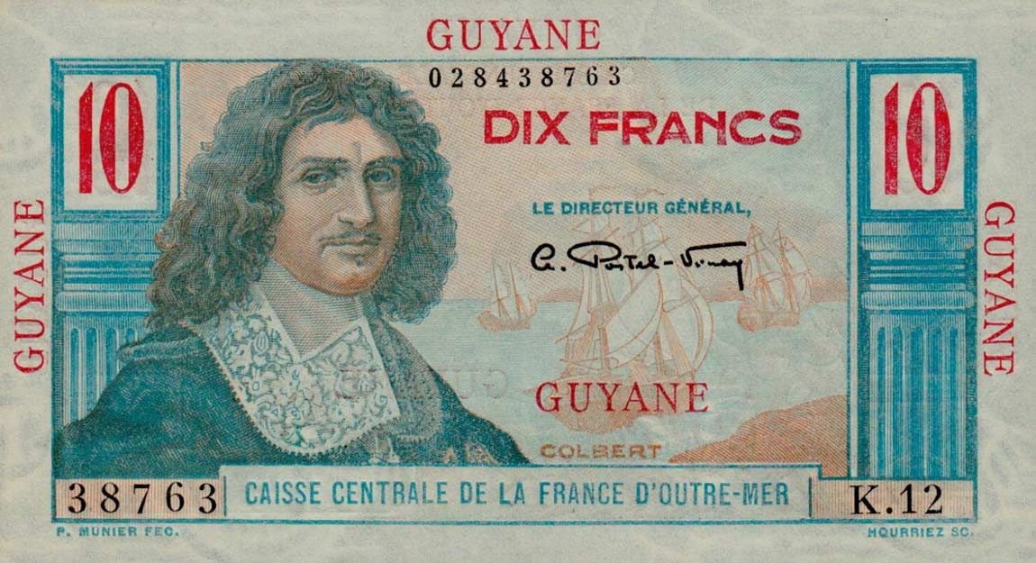 RealBanknotes Com French Guiana P20a 10 Francs From 1947   FrenchGuiana P20a 10 Francs F 