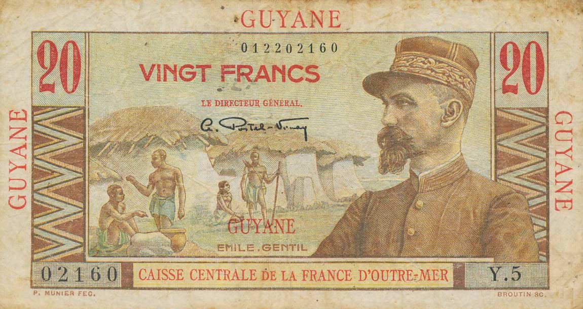 RealBanknotes Com French Guiana P21a 20 Francs From 1947   FrenchGuiana P21a 20 Francs F 