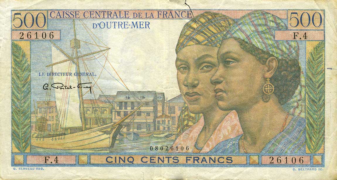 RealBanknotes Com French Guiana P24a 500 Francs From 1947   FrenchGuiana P24a 500 Francs F 