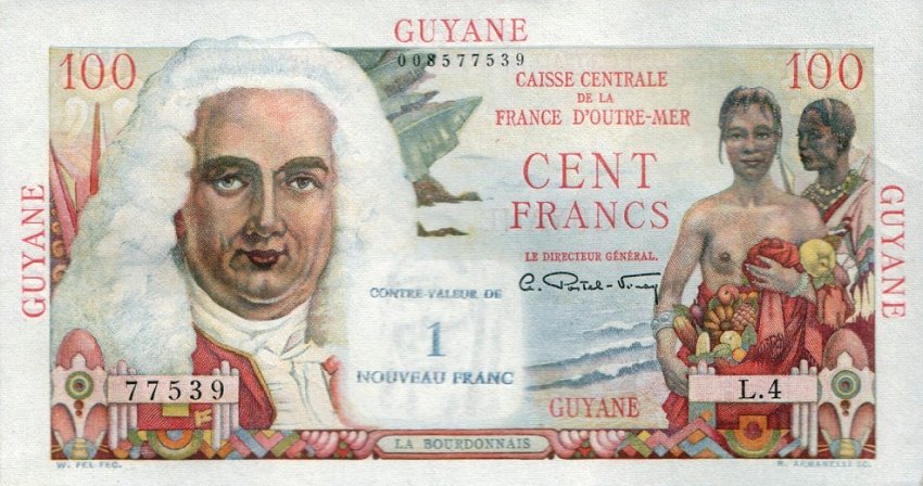 Front of French Guiana p29: 1 Nouveaux Franc from 1961