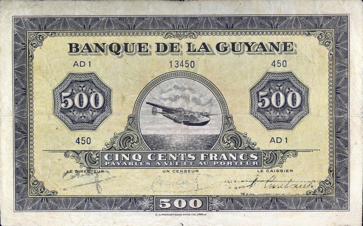 Front of French Guiana p14a: 500 Francs from 1942