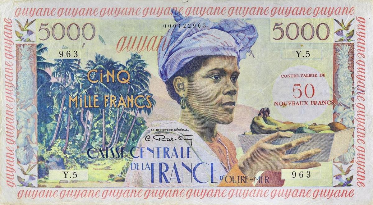 Front of French Guiana p28a: 5000 Francs from 1960