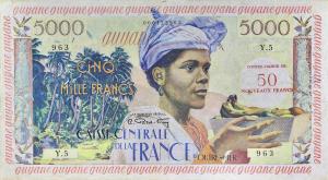 p28a from French Guiana: 5000 Francs from 1960