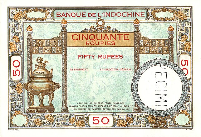 Front of French India p7s: 50 Roupies from 1936