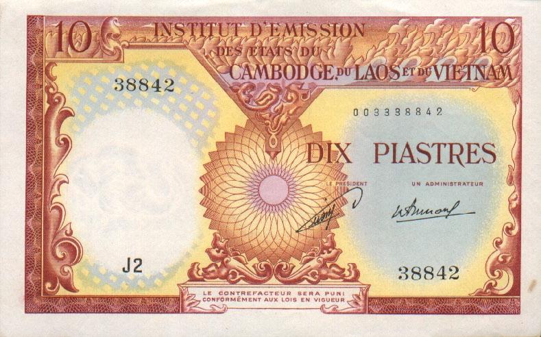 Front of French Indo-China p102a: 10 Piastres from 1953