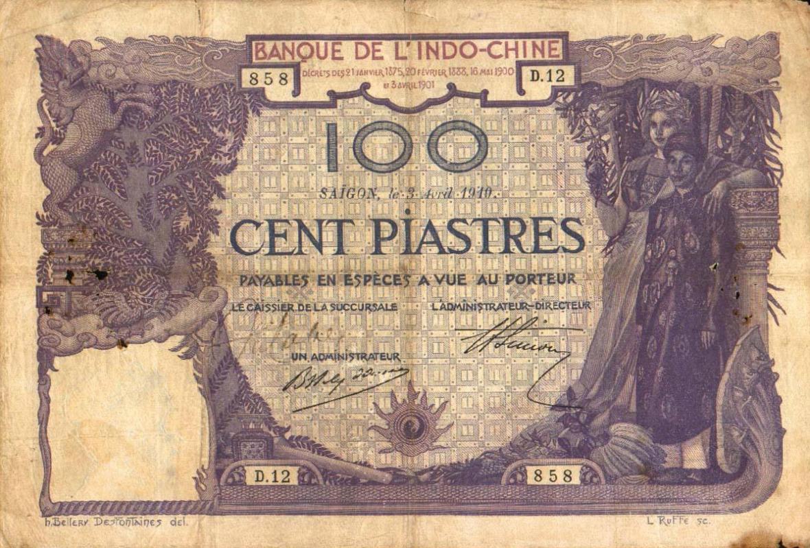 Front of French Indo-China p39: 100 Piastres from 1911