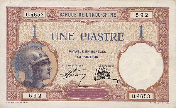 Front of French Indo-China p48b: 1 Piastre from 1927