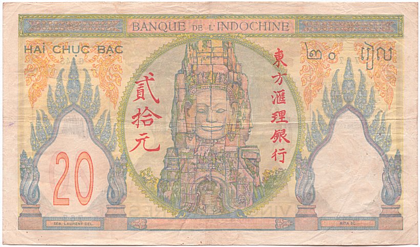 Back of French Indo-China p50: 20 Piastres from 1928