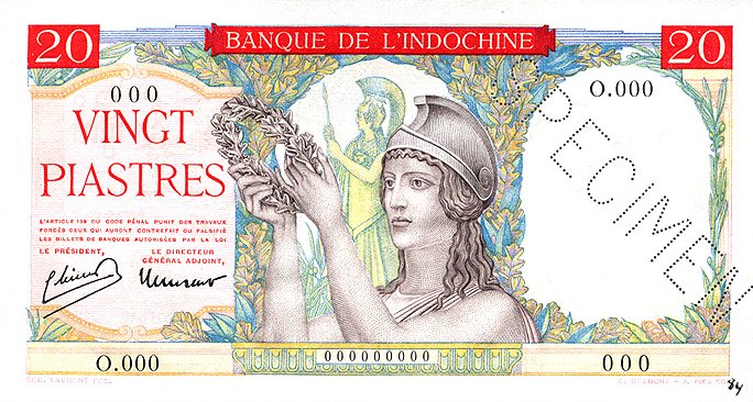 Front of French Indo-China p81s: 20 Piastres from 1949