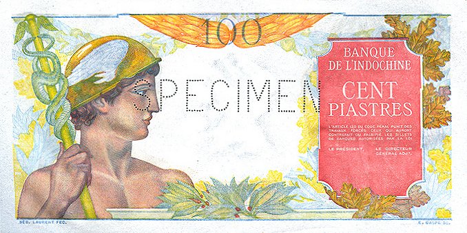 Front of French Indo-China p82s: 100 Piastres from 1947