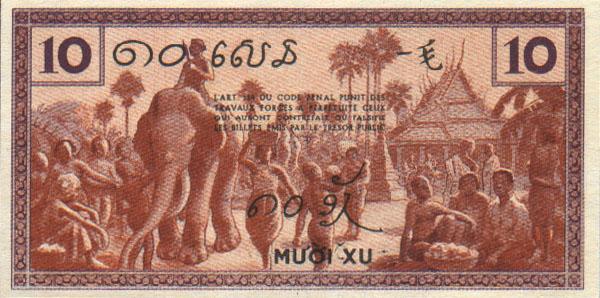 Back of French Indo-China p85d: 10 Cents from 1939