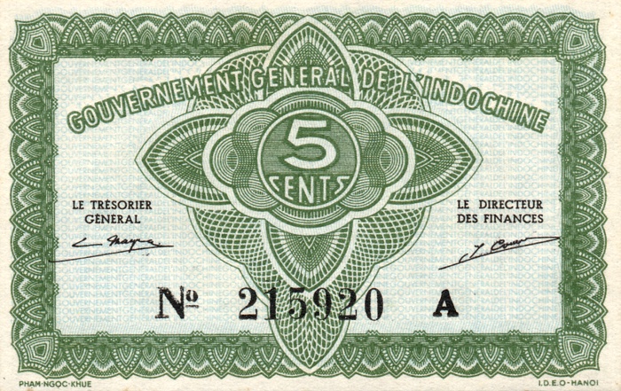 Front of French Indo-China p88a: 5 Cents from 1942