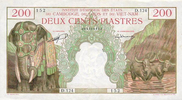 Front of French Indo-China p98a: 200 Piastres from 1953