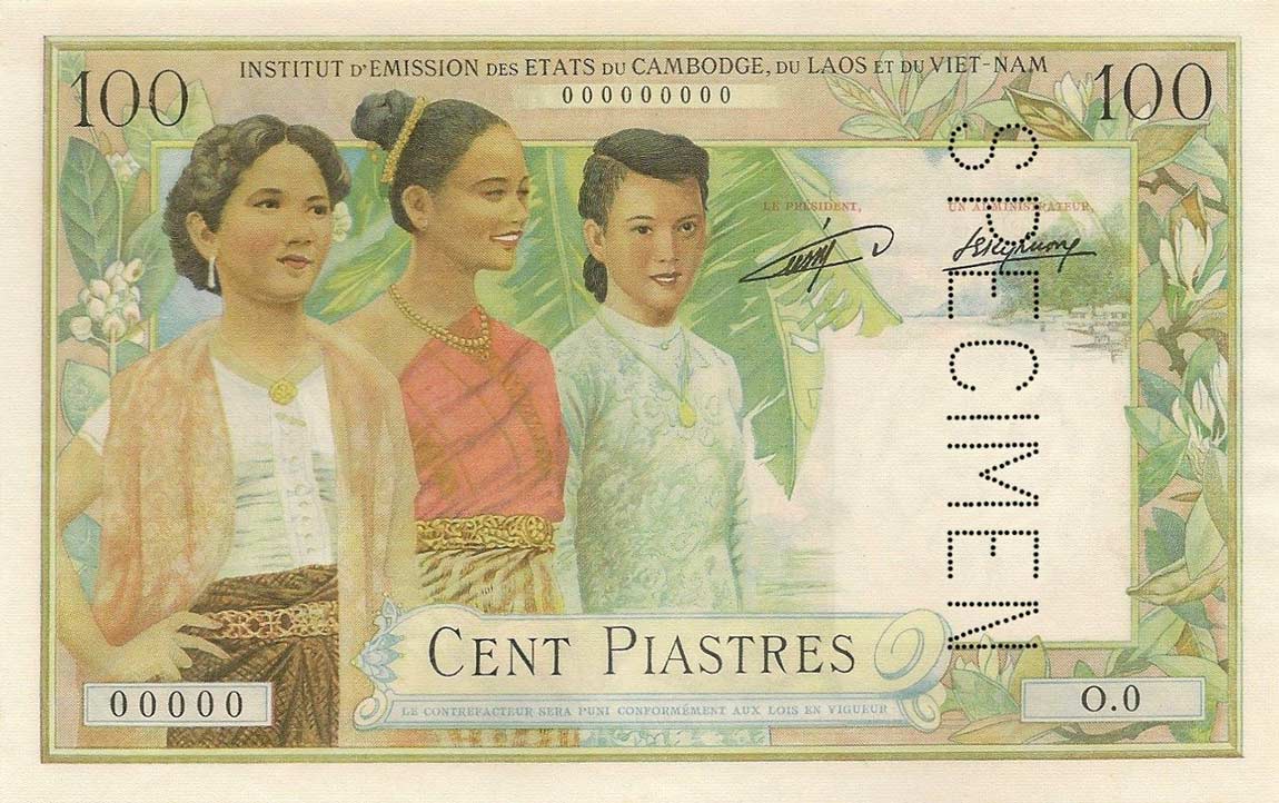 Front of French Indo-China p103s: 100 Piastres from 1954