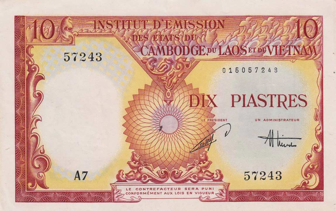 Front of French Indo-China p107a: 10 Piastres from 1953