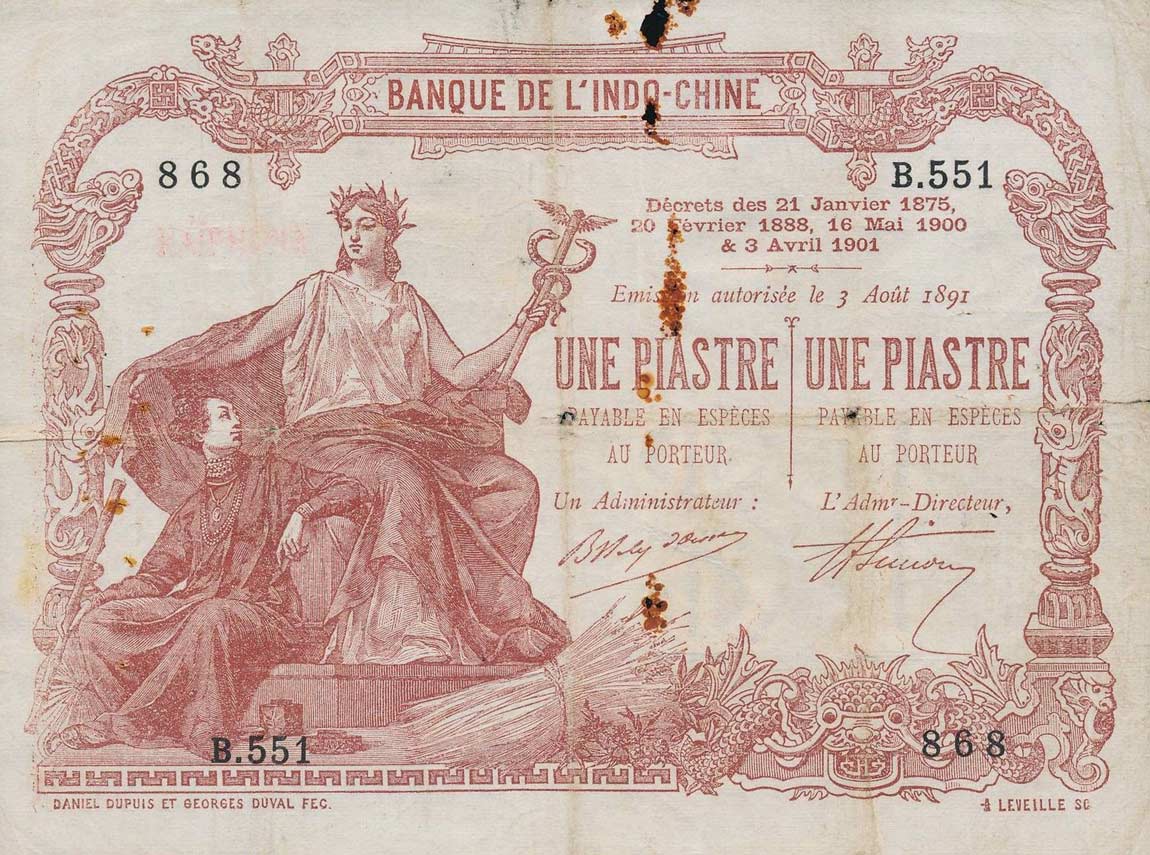 Front of French Indo-China p13b: 1 Piastre from 1909