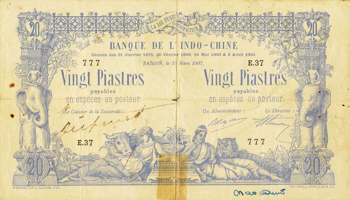 Front of French Indo-China p36: 20 Piastres from 1905