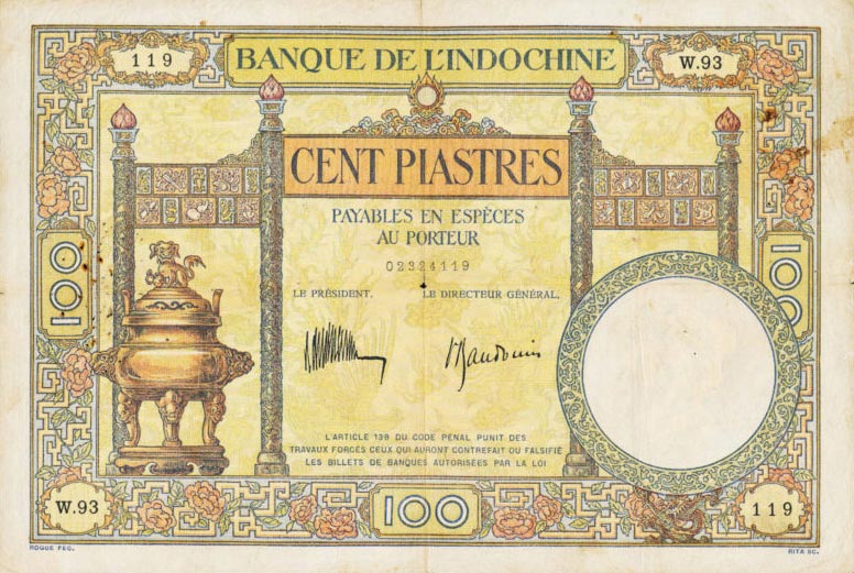 Front of French Indo-China p51c: 100 Piastres from 1932