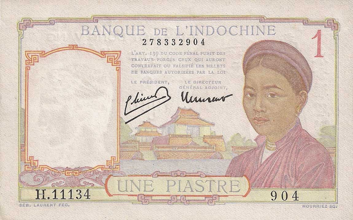 Front of French Indo-China p54a: 1 Piastre from 1932
