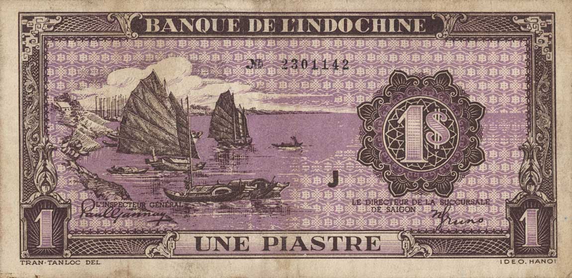 Front of French Indo-China p60: 1 Piastre from 1942