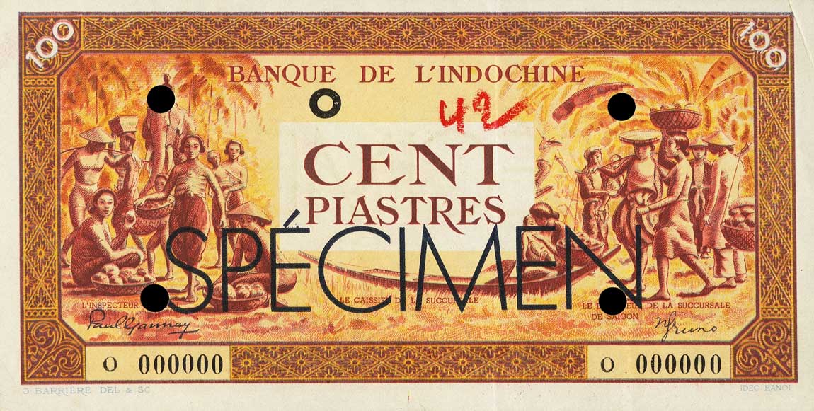 Front of French Indo-China p66s: 100 Piastres from 1942