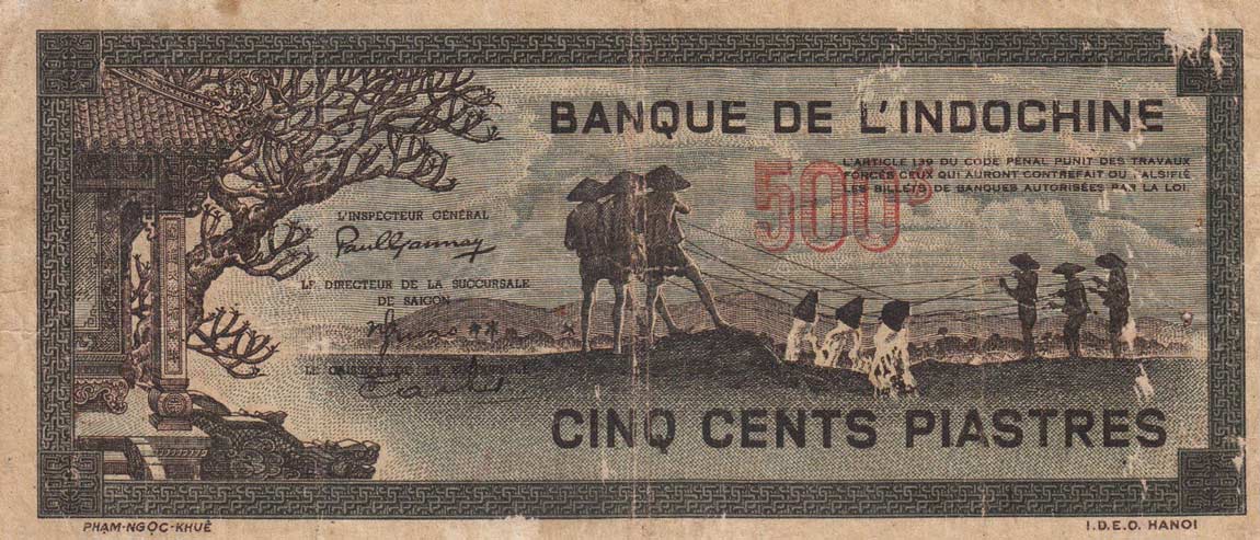 Front of French Indo-China p69: 500 Piastres from 1945