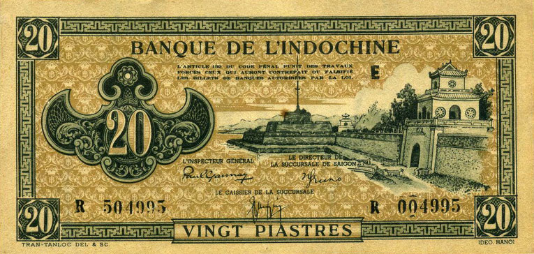 Front of French Indo-China p71: 20 Piastres from 1942