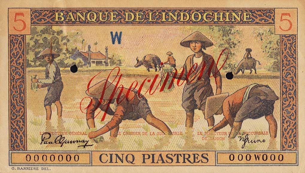Front of French Indo-China p75s2: 5 Piastres from 1951