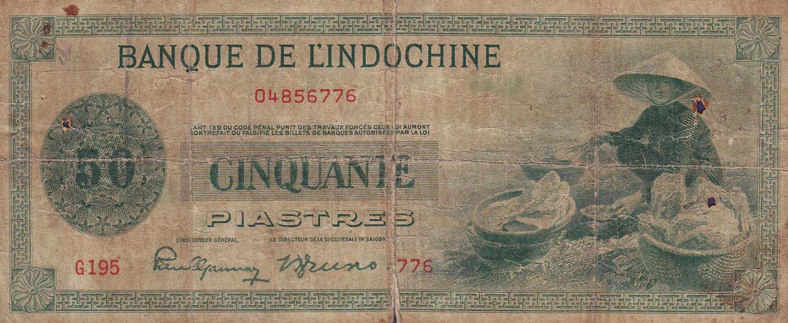 Front of French Indo-China p77a: 50 Piastres from 1945