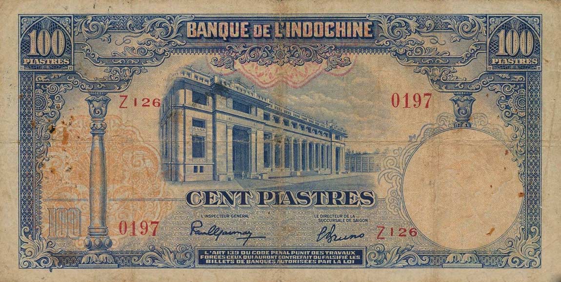 Front of French Indo-China p79a: 100 Piastres from 1946