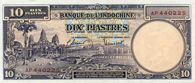 Front of French Indo-China p80a: 10 Piastres from 1947