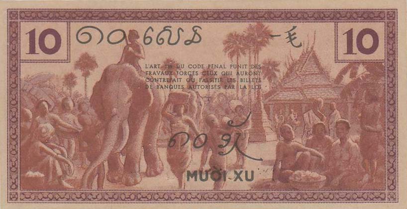 Back of French Indo-China p85b: 10 Cents from 1939