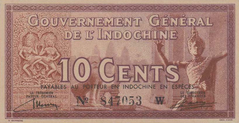 Front of French Indo-China p85b: 10 Cents from 1939